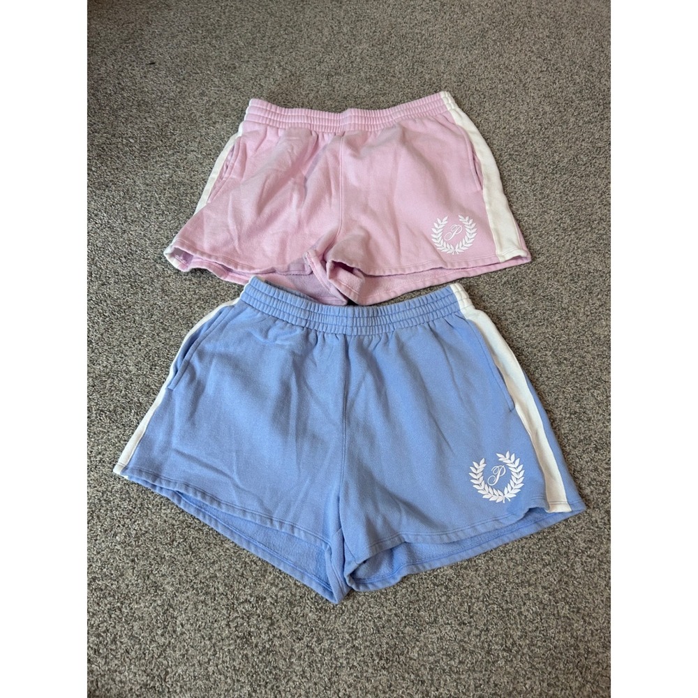 PINK Victoria's Secret Fleece Lounge Shorts Set Pink Blue Medium 2 Pack Logo
